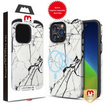 MYBAT Pro Fuse MagSafe Case for Apple iPhone 14 Pro Max (Cracked White Marble)
