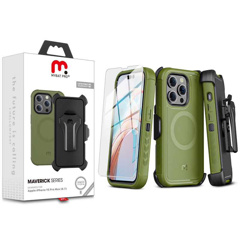 MYBAT Pro Maverick MagSafe Case for Apple iPhone 15 Pro Max (Army Green)