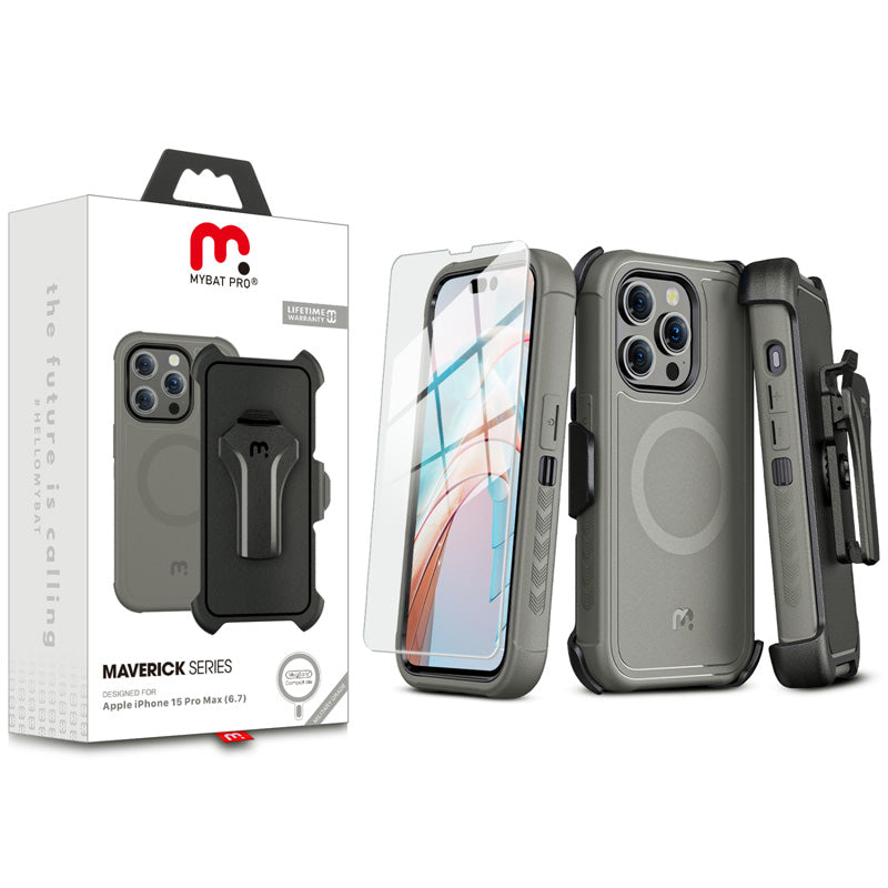 MYBAT Pro Maverick MagSafe Case for Apple iPhone 15 Pro Max (Gray)