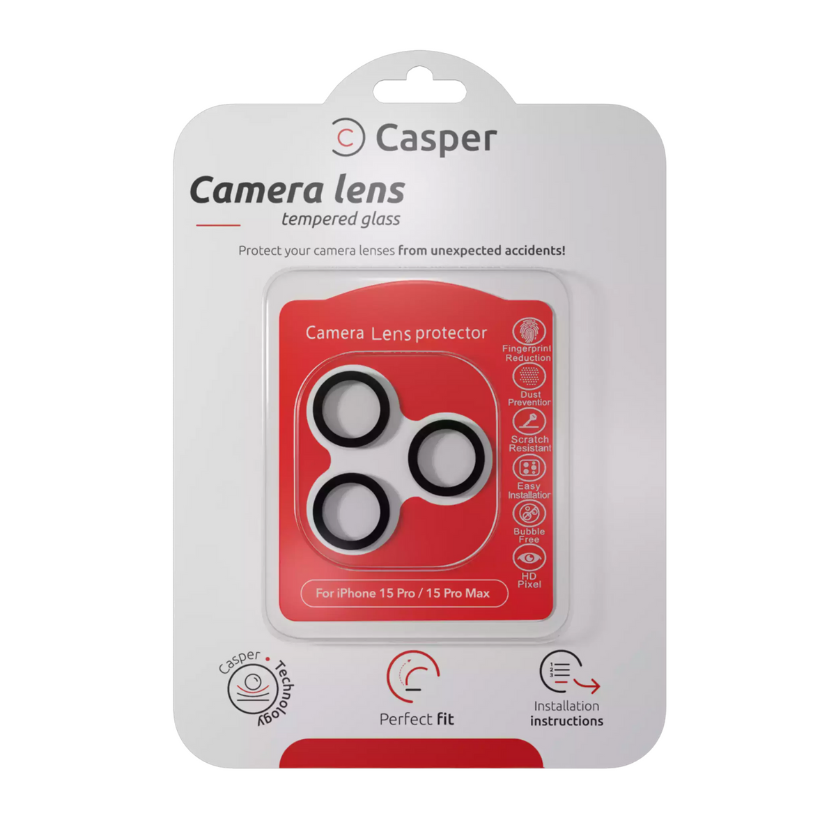 Casper Tempered Glass Camera Lens Protector for Apple iPhone 15 Pro & 15 Pro Max
