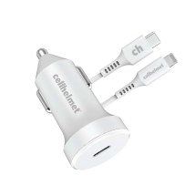 Cellhelmet 20W PD USB C Car Charger & 3ft Flat Lightning to USB C Cable (White)