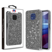 MYBAT Electroplated Hybrid Case for Motorola Moto G Power (2021) (Gunmetal Rhinestones) (Closeout)