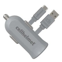 Cellhelmet 2.4A Car Charger & 3in Round USB C Cable (Gray)