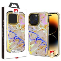 MYBAT Pro Kleer Hybrid Case for Apple iPhone 14 Pro Max (Pale Yellow Marble & Gold)