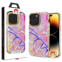 MYBAT Pro Kleer Hybrid Case for Apple iPhone 14 Pro Max (Pink Marble & Gold)