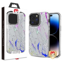 MYBAT Pro Kleer Hybrid Case for Apple iPhone 14 Pro Max (White Marble & Silver)