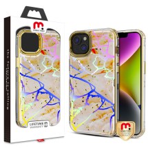 MYBAT Pro TUFF Kleer Case for Apple iPhone 14 Plus (Pale Yellow Marble & Gold)