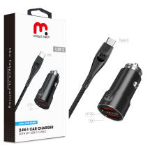 MYBAT Pro Dual Car Charger & 6ft USB C Cable (Black)