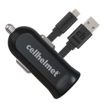 Cellhelmet 2.4A Car Charger & 3ft Flat Micro USB Cable (Black)