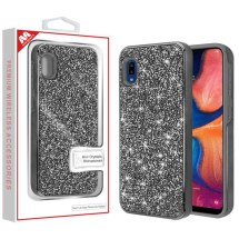 MYBAT Electroplated Hybrid Case for Samsung Galaxy A10e (Gunmetal Rhinestones) (Closeout)