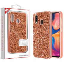 MYBAT Electroplated Hybrid Case for Samsung Galaxy A20 (Rose Gold Rhinestones) (Closeout)