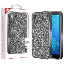 MYBAT Electroplated Hybrid Case for Motorola Moto E6 (Gunmetal Rhinestones) (Closeout)