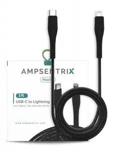 Non-MFI Lightning to USB Type C Cable (Matrix) (Black) AmpSentrix